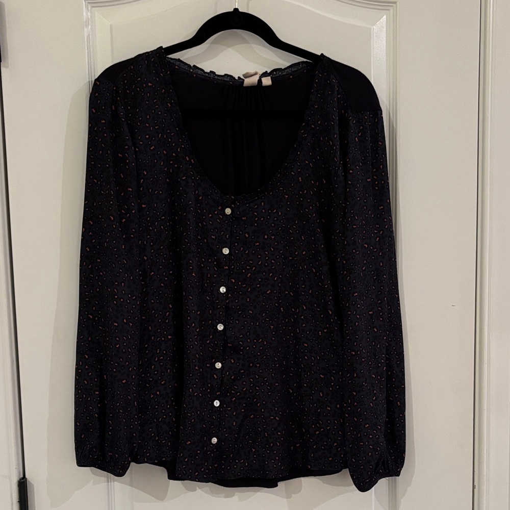 Anthropologie Dolan Dark Blouse with Button Detail